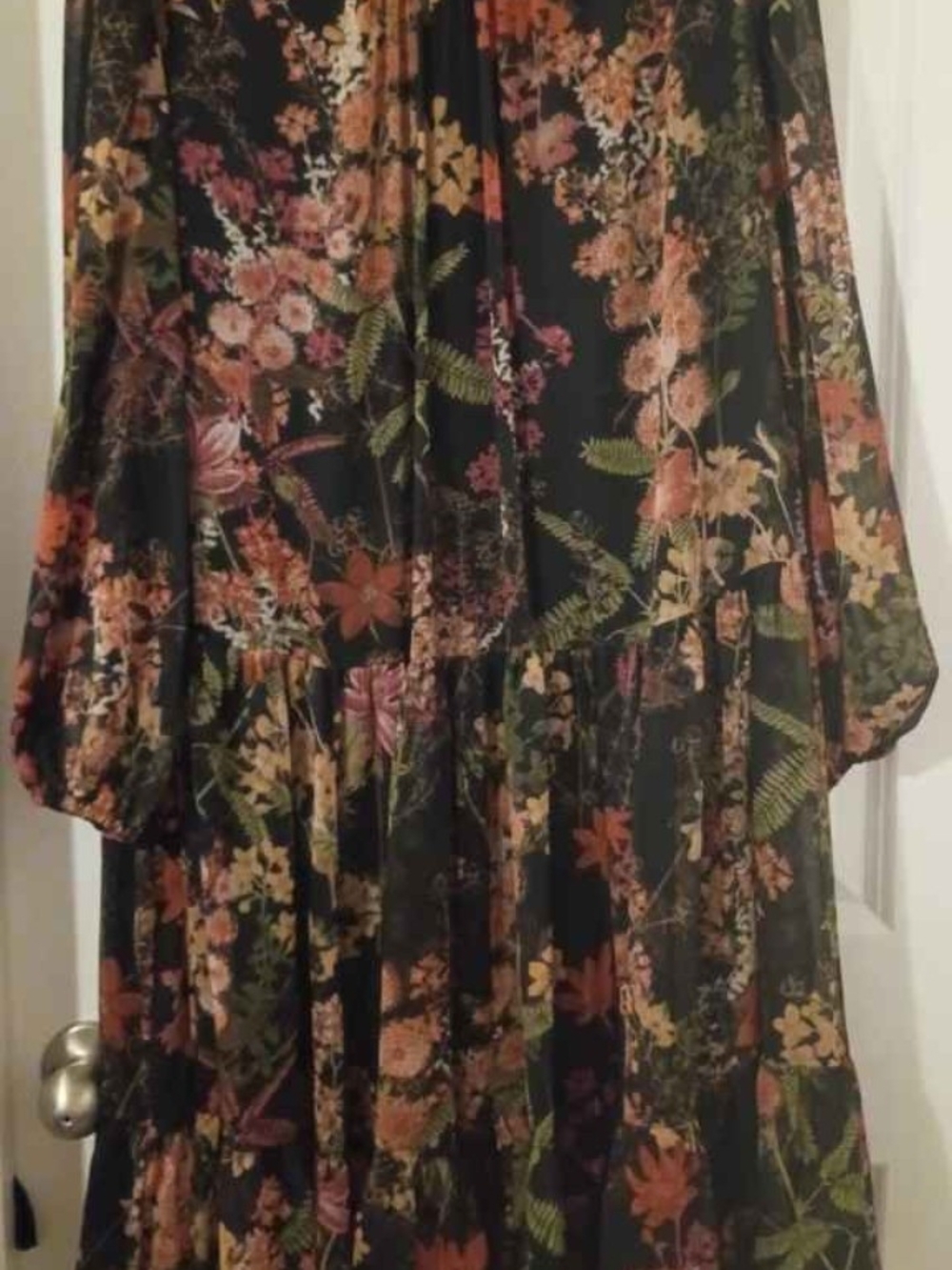 Maison Tara Black Floral Tiered Maxi Dress with Autumn Blooms